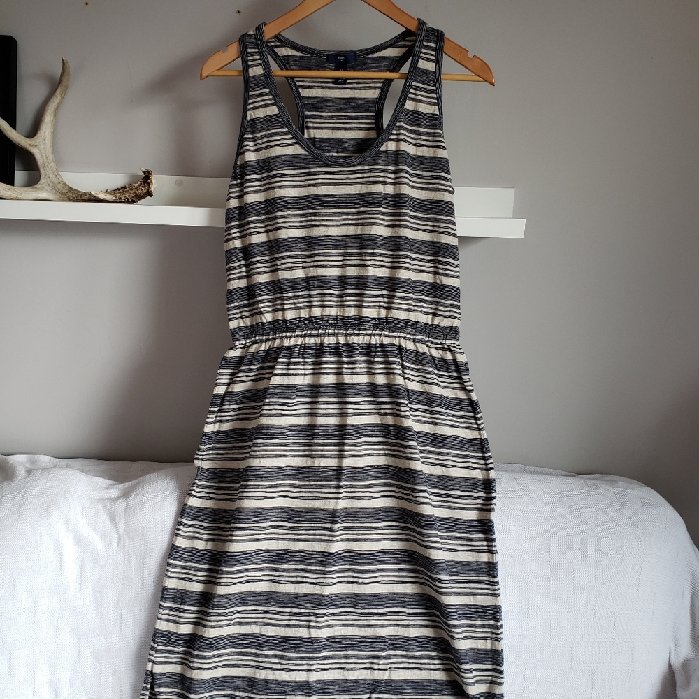 Gap Maxi Dress Blue/Grey Stripes L